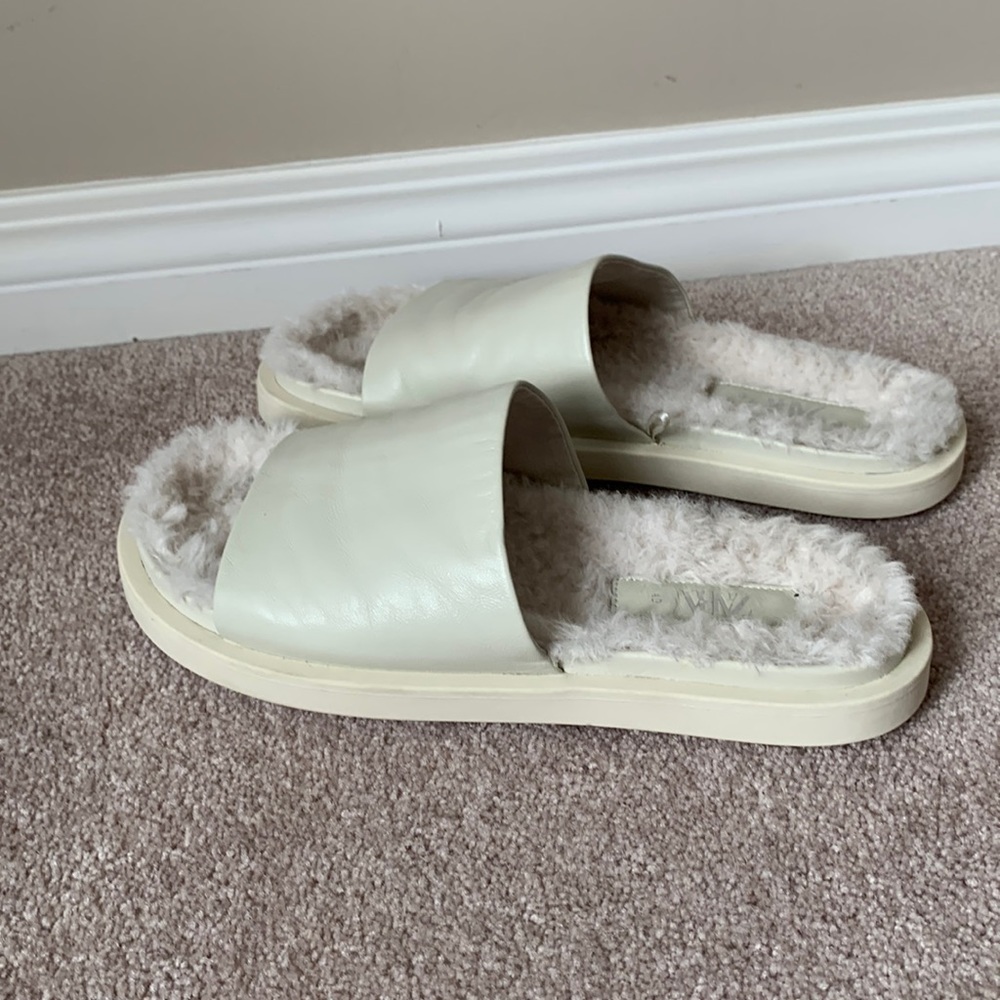 Zara Fur Lined Leather Slides